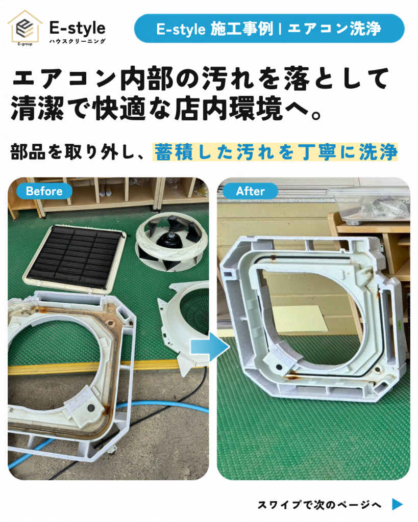 業務用エアコンの分解洗浄｜内部部品や室外機に付着した汚れをクリーニング