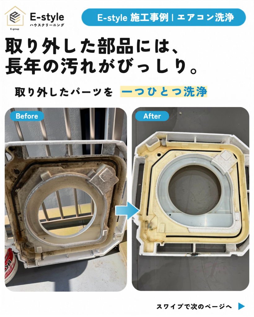 エアコン部品の分解洗浄｜パーツに蓄積したホコリや黒ずみを除去
